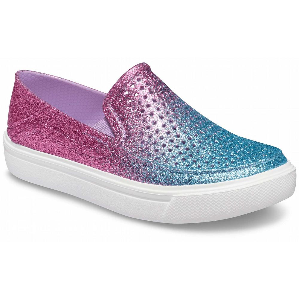 Chaussures Plates Crocs CitiLane Roka Glitter Slip-On Fille Rose | France 1602HAPK